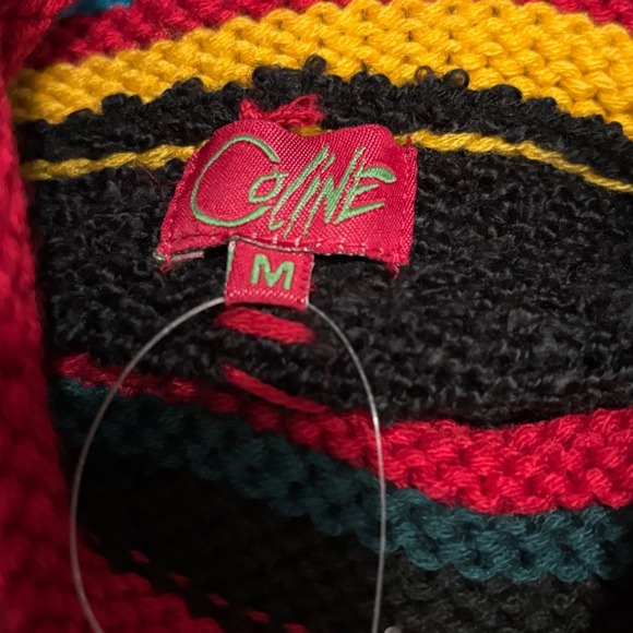 Boho Turtleneck‎ Sweater M Black Knit Pullover Geometric Colorful Design - Picture 9 of 12